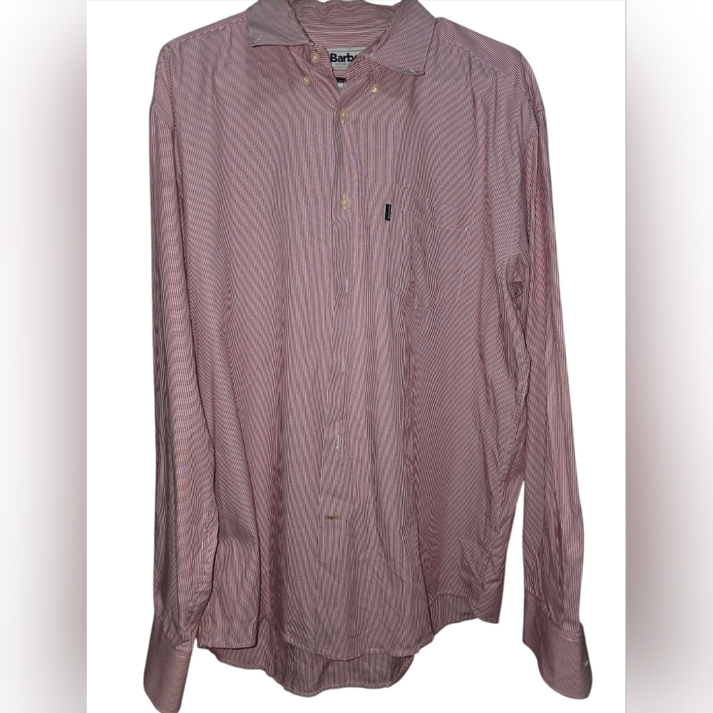 Barbour Shirt Mens‎ XL Pink White Stripe Long Sleeve Button Down Dress